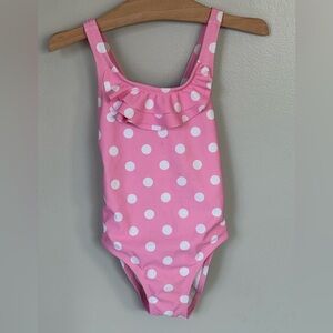 E.land Swimsuit Girl’s 5 S One-piece Pink White polka dots ruffles Criss-cross